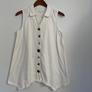 Soft Surroundings Tunic Tank Womens M Cream Delia Button Up Cotton Artsy Boho